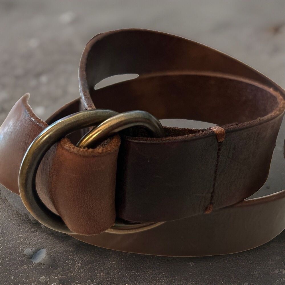 Vintage Banana Republic Brown Leather D-Ring Belt Antique Brass Women’s Size L